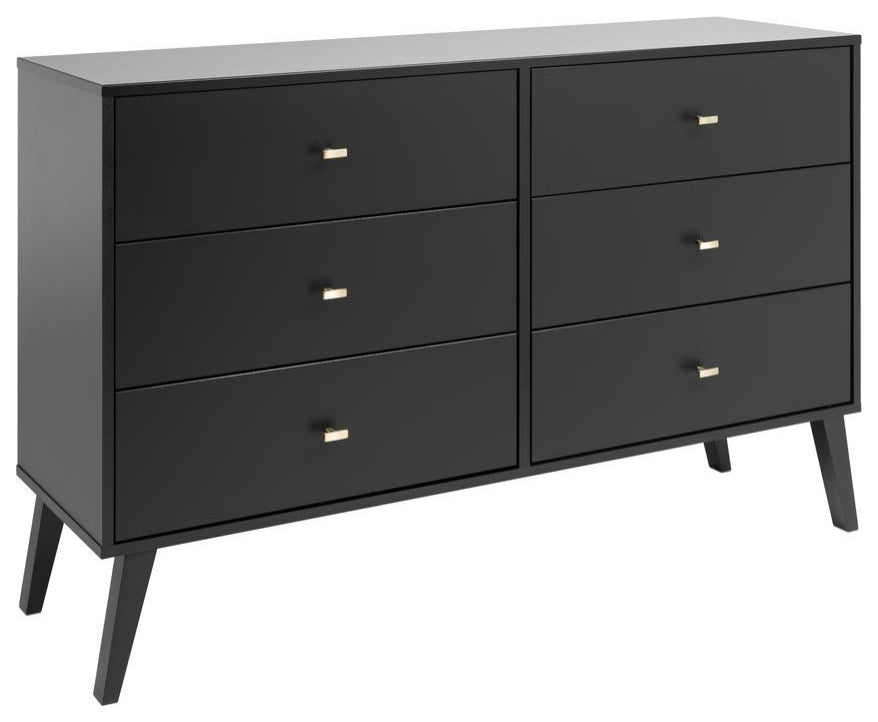 Milo Mid Century Modern  6-drawer Dresser, Black