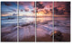 Beautiful Sea Waves At Sunset, Beach Photo Canvas Print, 48"x28", 4 Panels