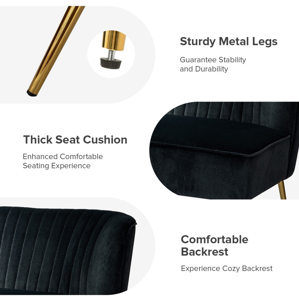 Velvet Tufted Loveseat Sofa With Golden Base, Black