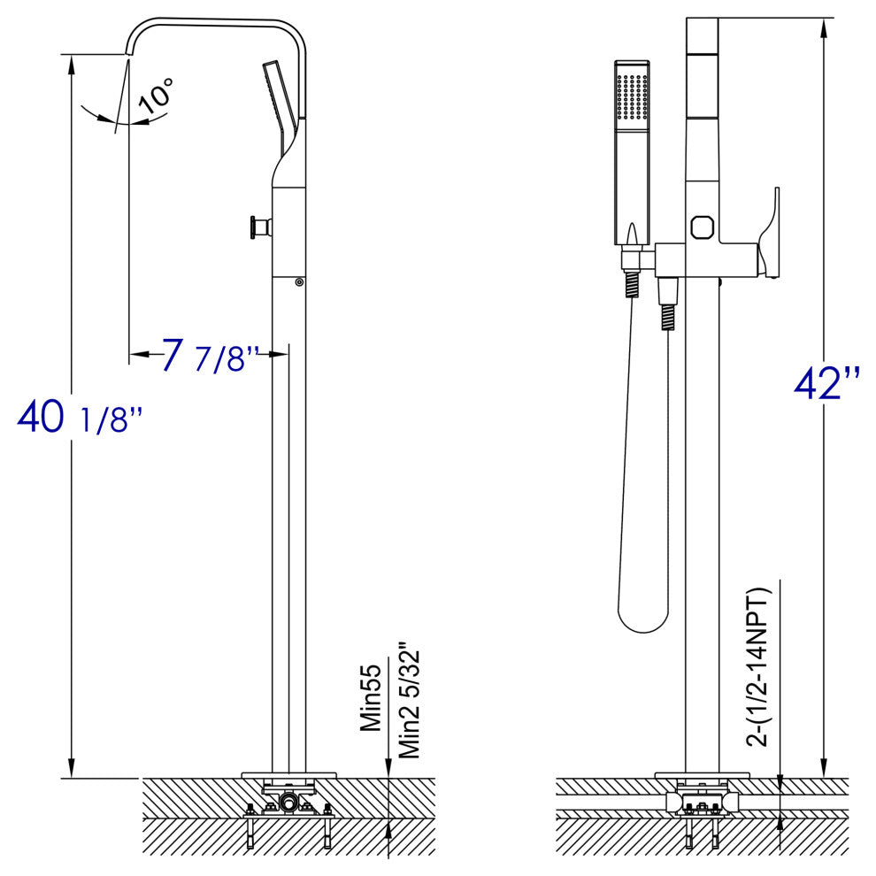 Alfi brand AB2180-BN Floor Mount Tub Filler with Shower Head Brushed Nickel