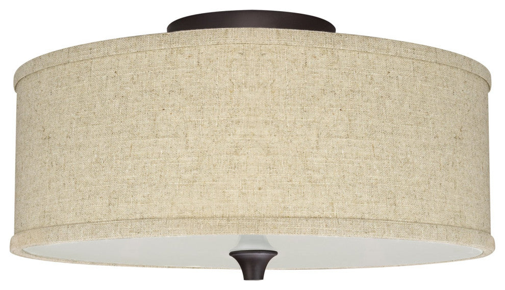 Kira Home Newport 14" Ceiling Light, Beige Linen Drum Shade, Oil-Rubbed Bronze