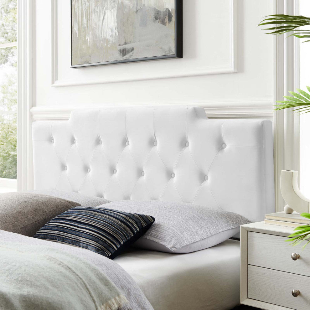 Tufted Headboard, Full Queen Size, Velvet, White, Modern Contemporary, Bedroom