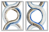 Two Dimensional Spiral Helix Brown Blue Abstract Lines,2pc, each 16 x 20