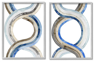 Two Dimensional Spiral Helix Brown Blue Abstract Lines,2pc, each 16 x 20