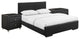 Black Upholstered Platform King Bed With Two Nightstands