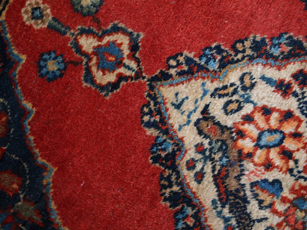 Handmade antique collectible Persian Tabriz double mat rug 1.7' x 4.7' ( 52cm x