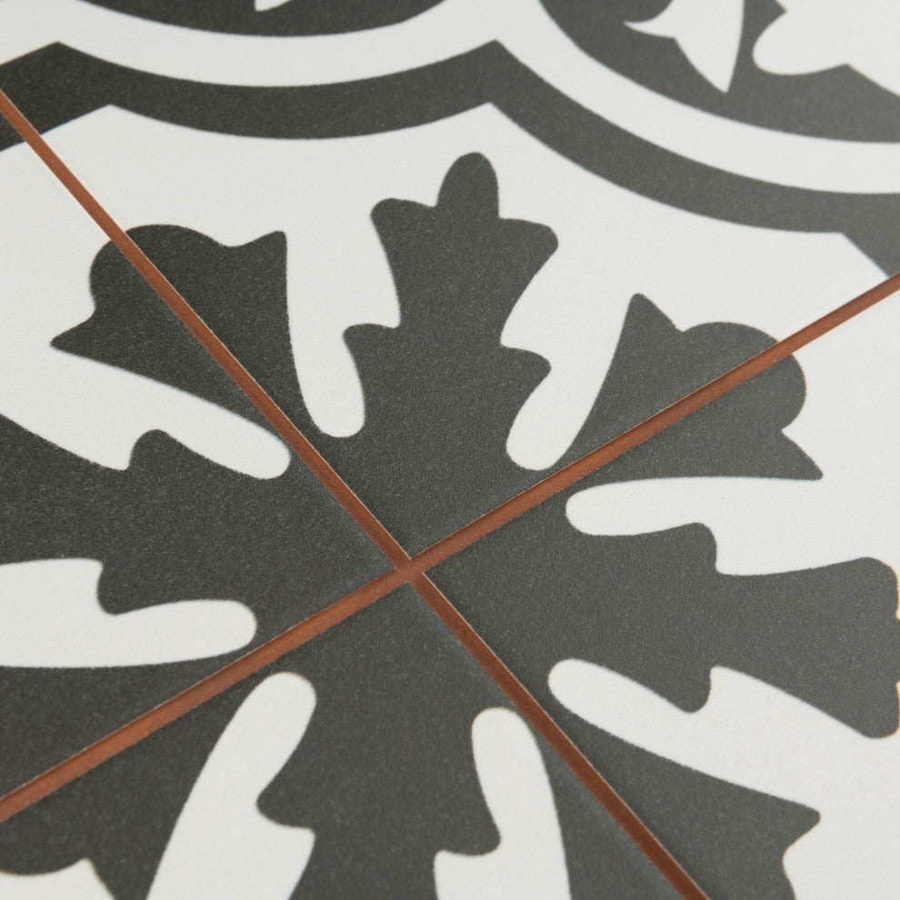 Berkeley Encaustic Ceramic Floor and Wall Tile, Black
