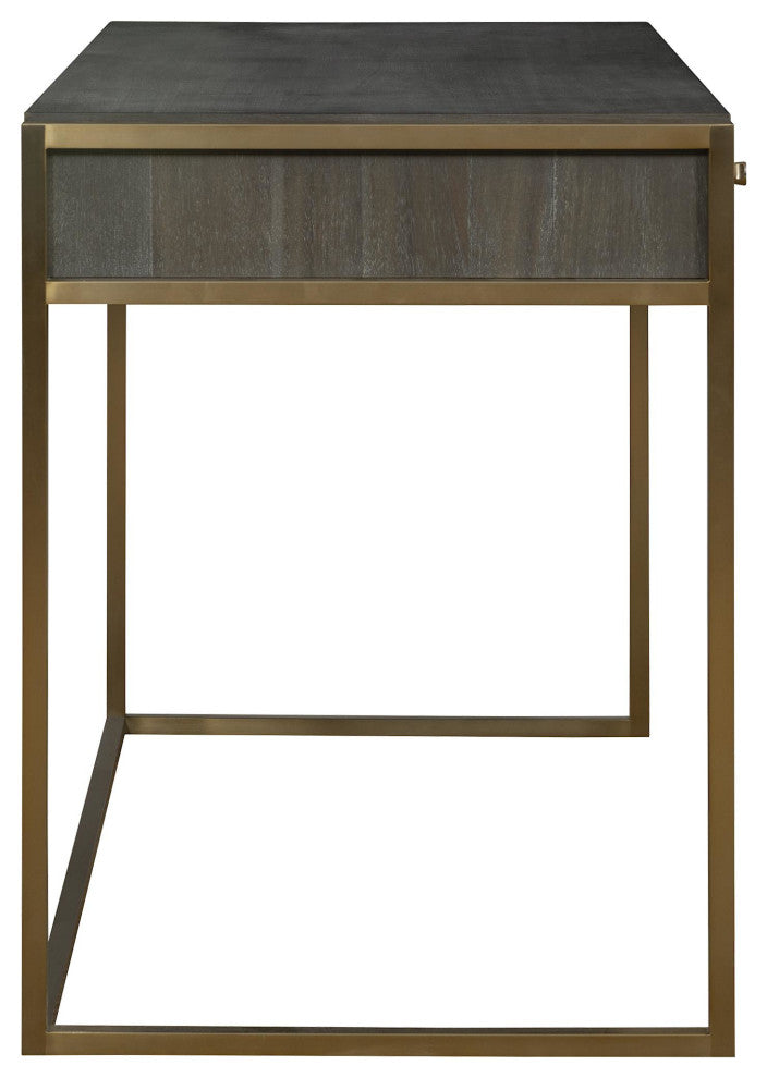 Uttermost 25201 Taja Acacia 2 Drawer Writing Desk - Brushed Brass / Light Gray