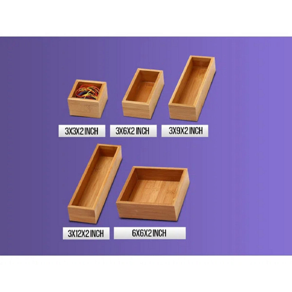 YBM HOME Bamboo Drawer Organizer Boxes for Home, Kitchen, Set of 5