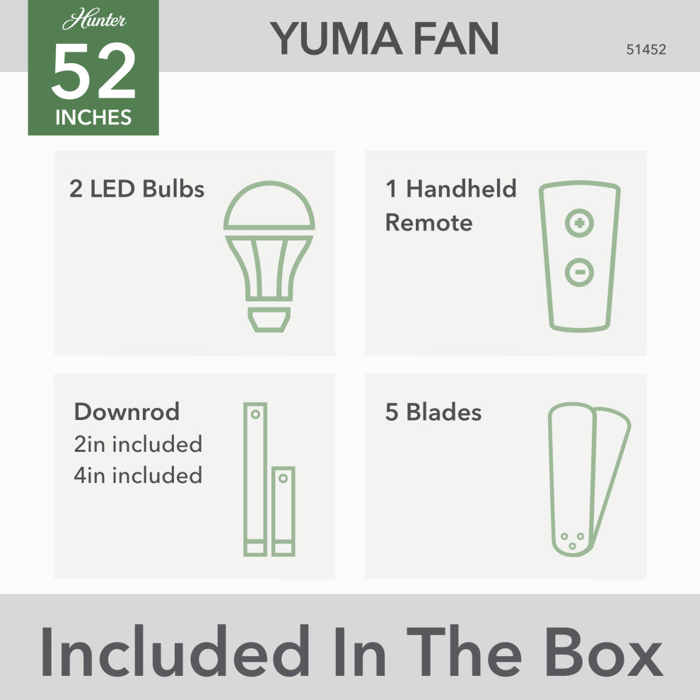 Hunter 52" Yuma Matte Black Damp Rated Ceiling Fan With LED Light Kit and Remote