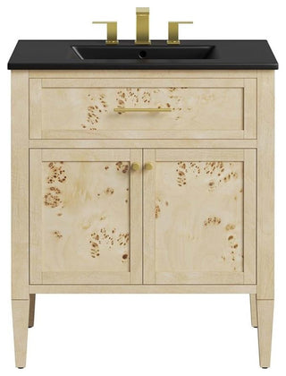 Modway Elysian 30" Modern Wood Bathroom Vanity in Black and Burl Oatmeal