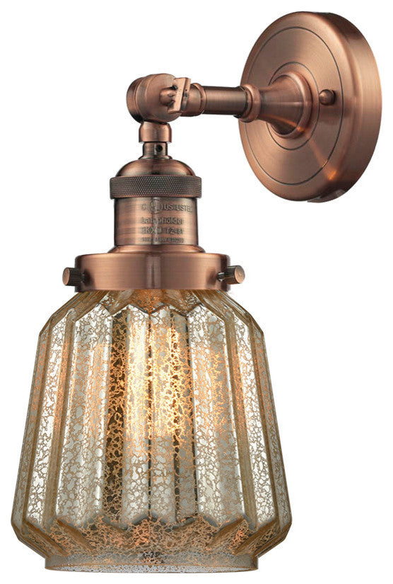Chatham 1-Light LED Sconce, Antique Copper, Glass: Mercury Plated