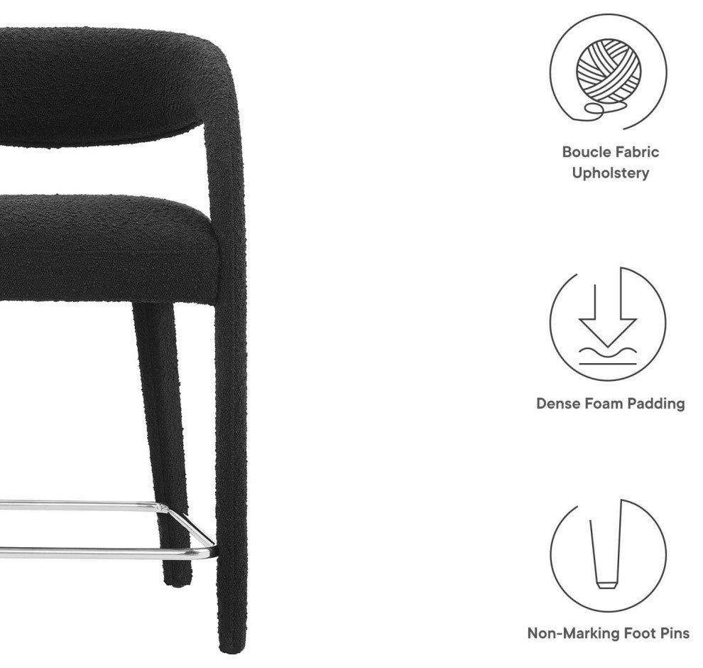 Pinnacle Boucle Upholstered Counter Stool Set of 2, Black Silver