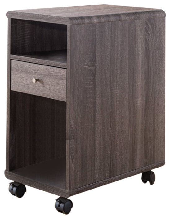 Elegant Chairside Table With Display Shelves And Drawer, Gray