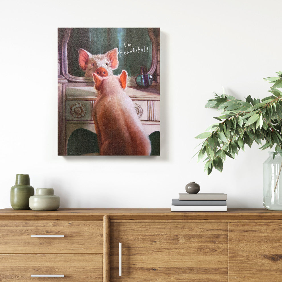 "Affirmation Iii" Pig Pet Wall Art Graphic Art Print on Wrapped Canvas
