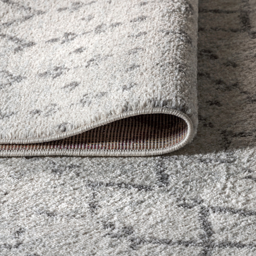 Moroccan HYPE Boho Vintage Diamond Runner Rug, Cream/Gray, 4' Square