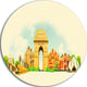 Delhi Panoramic View, Cityscape Watercolor Disc Metal Wall Art, 23"