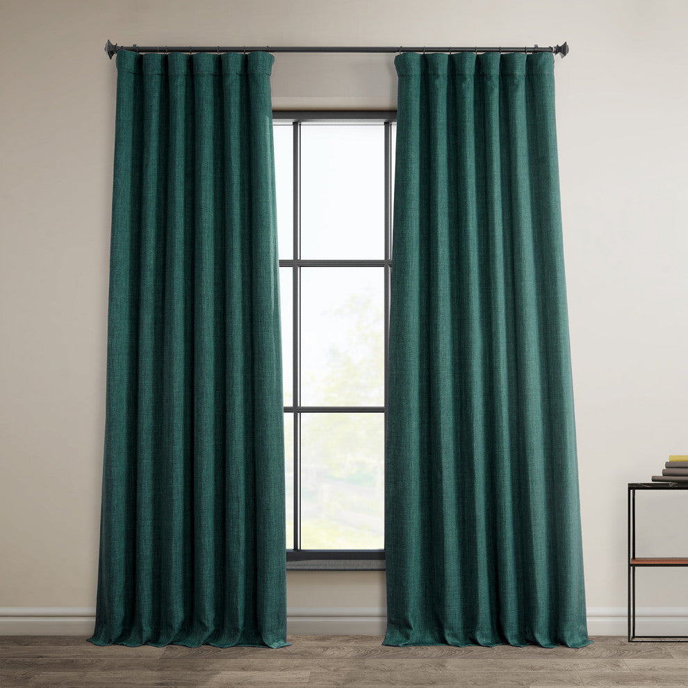 Faux Linen Darkening Curtain Single Panel, Slate Teal, 50"x108"