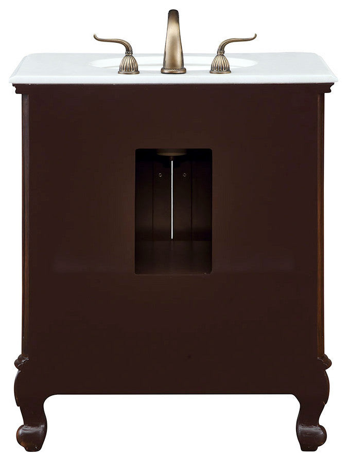 30" Single Bathroom Vanity, Teak Color With Ivory White Quartz