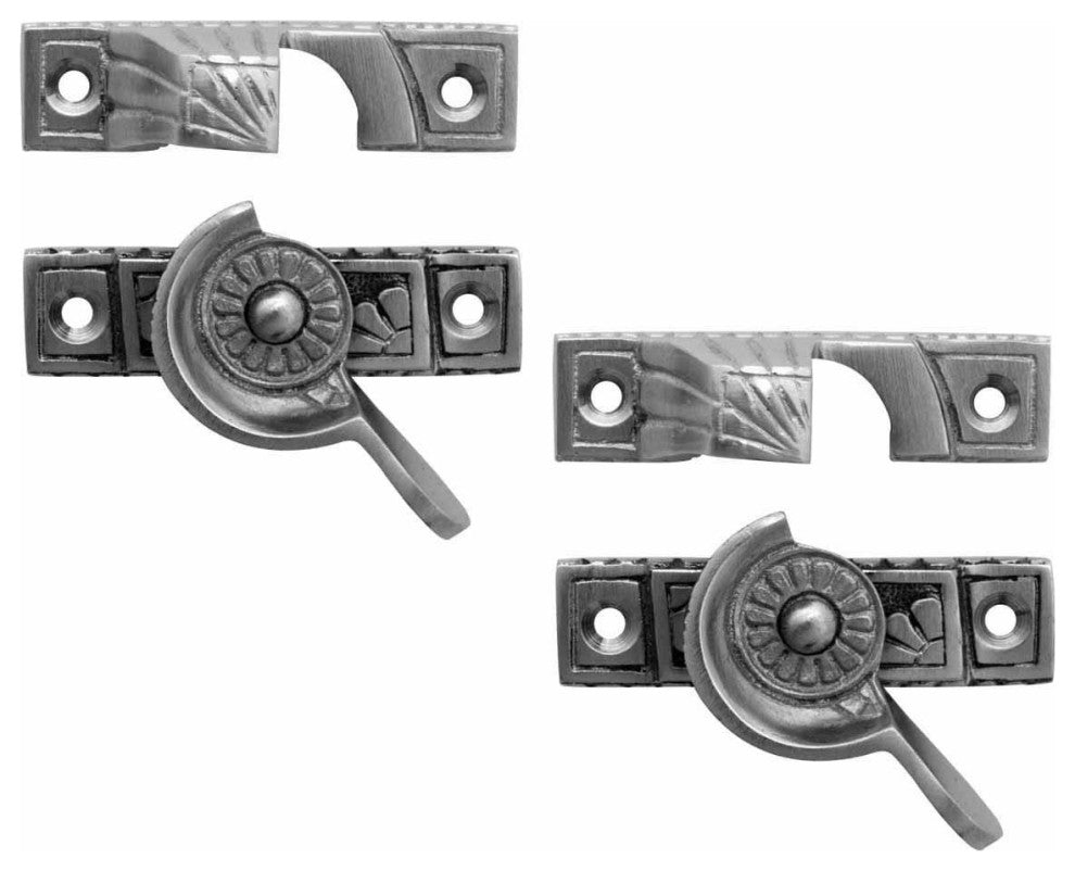 2 Piece Ornate Solid Brass Window Sash Lock Satin Chrome Renovators Supply