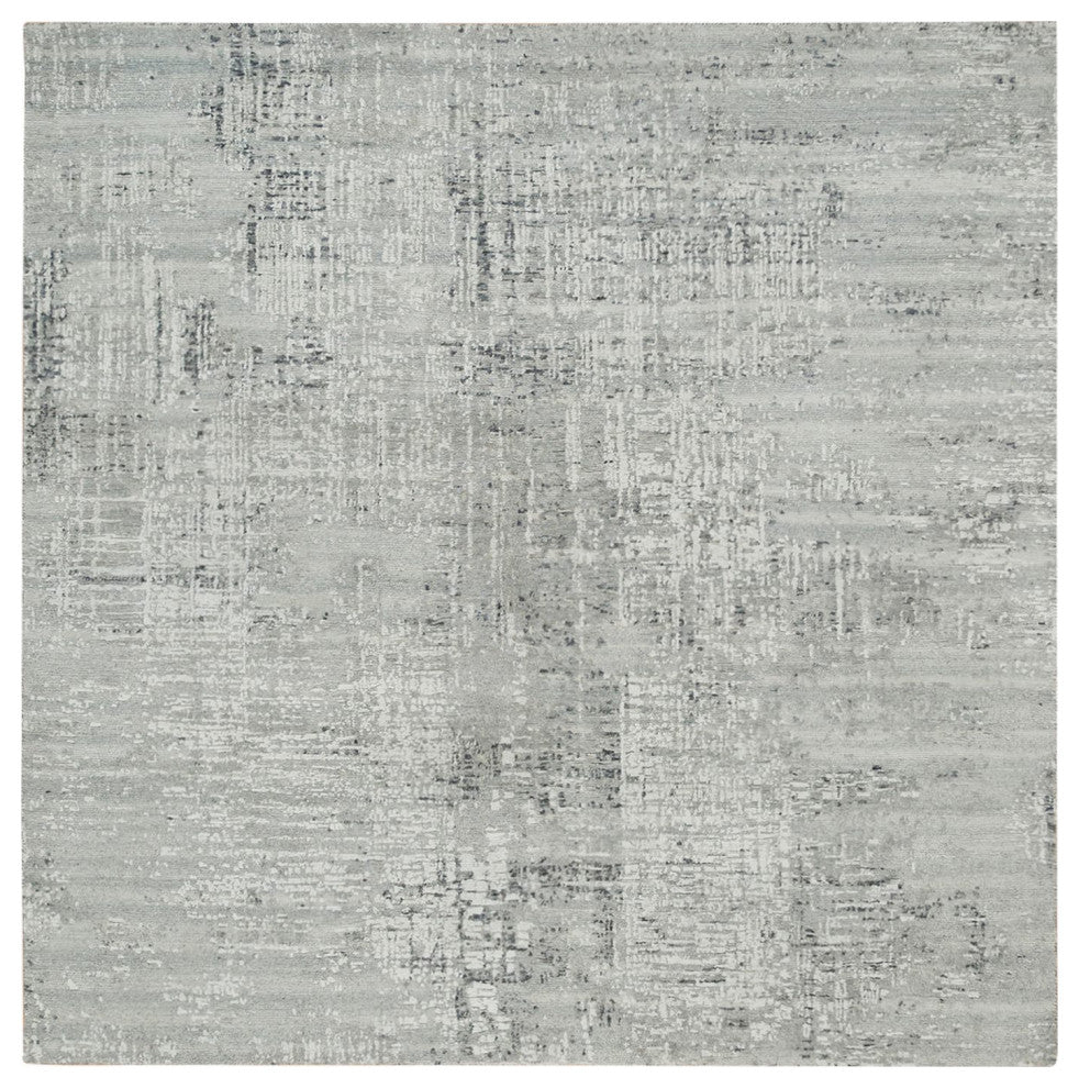 Light Gray Modern Design Natural Wool Hand Knotted Square Oriental Rug 6'2"x6'2"