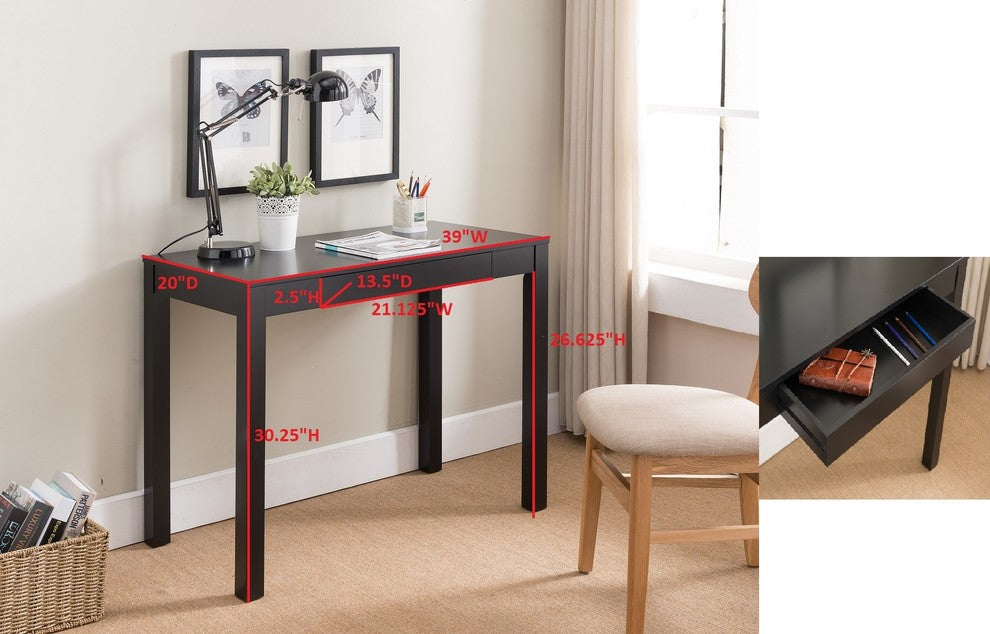 Hinesville Computer Desk With Storage Drawer, Black Wood