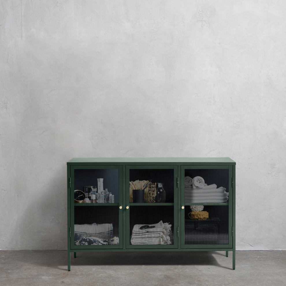 Metal & Glass 3-door Sideboard, Green