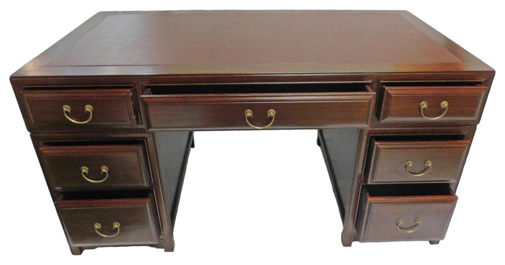 58" Oriental Rosewood Finish Home Desk With 7 Drawers
