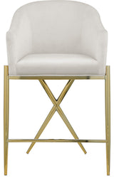 Xavier Velvet Upholstered Counter Height Stool, Cream, Gold Finish