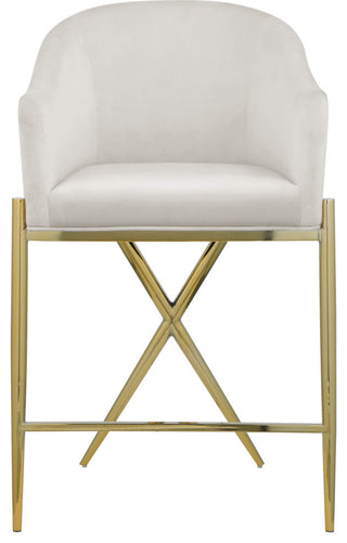 Xavier Velvet Upholstered Counter Height Stool, Cream, Gold Finish