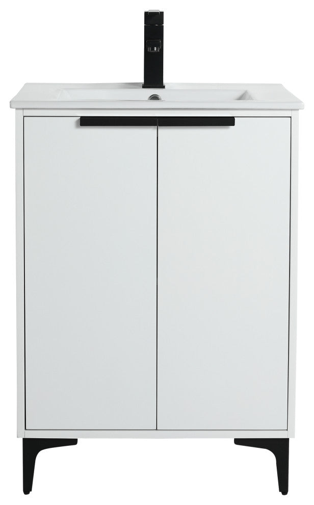 Wilmington Bath Vanity, White Matte, 24 Inch, Black Hardware