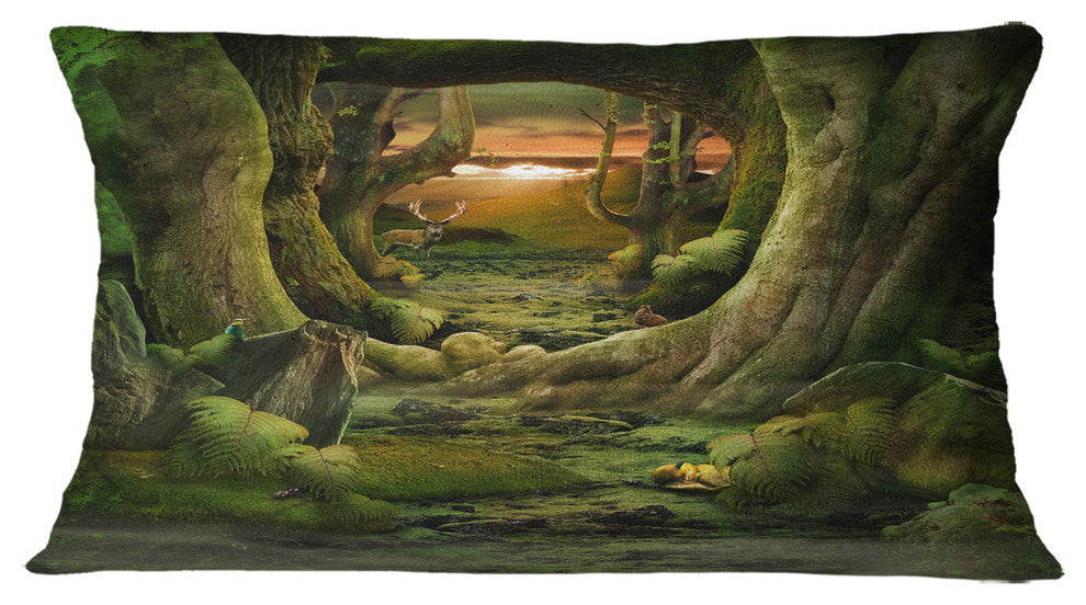Green Paradise Tunnel Modern Landscape Printed Throw Pillow, 12"x20"