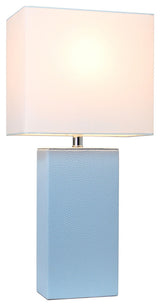 Elegant Designs Modern Leather Table Lamp With White Fabric Shade, Periwinkle