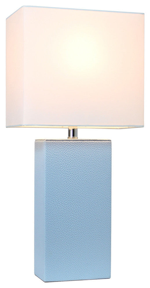 Elegant Designs Modern Leather Table Lamp With White Fabric Shade, Periwinkle