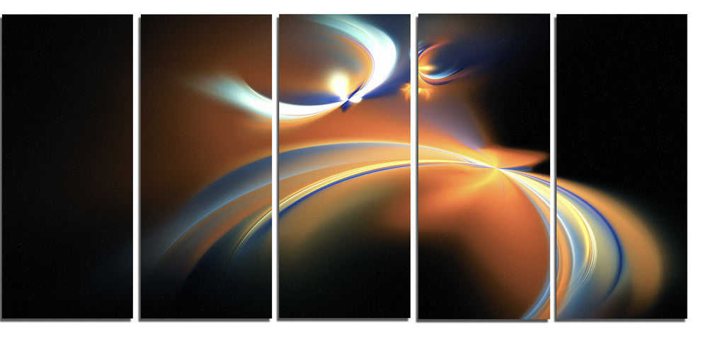 Brown Floating Fractal Designs, Abstract Art on Canvas, 60"x28", 5 Panels