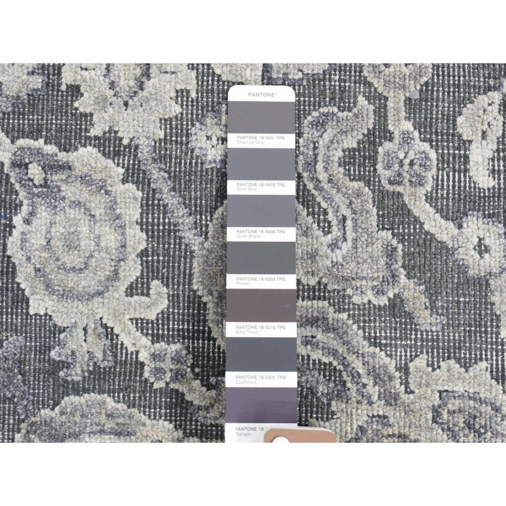 Gray Silk With Textured Wool Hand Knotted Oushak Influence Mat Rug, 2'x2'1"