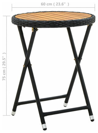 vidaXL Bistro Table Folding Outdoor Side Table Solid Acacia Wood PE Rattan
