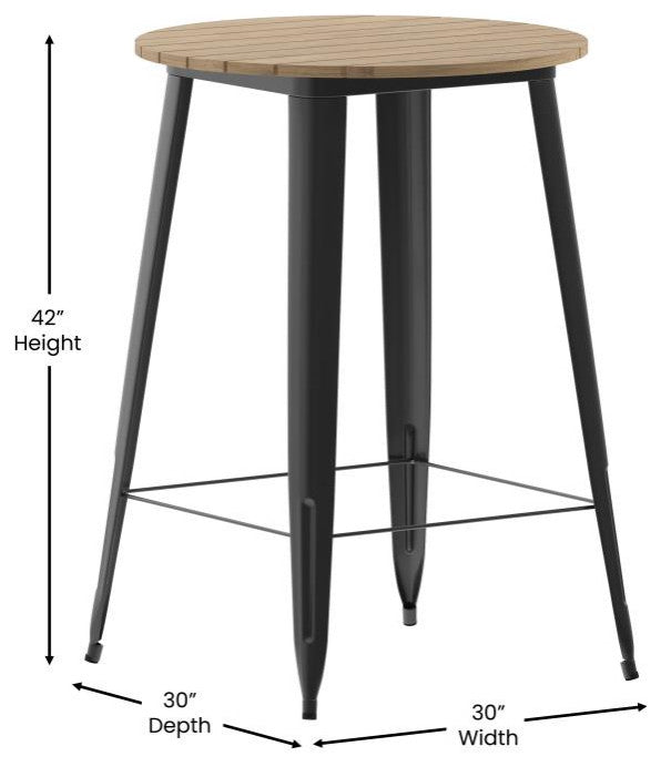 Declan Commercial Indoor/Outdoor Round Bar Top Table, 30", Brown/Black