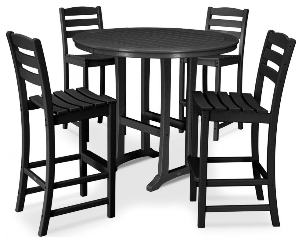 Polywood 5-Piece La Casa Side Chair Bar Dining Set, Black
