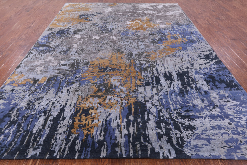 8' 10" X 12' 0" Wool and Silk Abstract Hand Knotted Rug Q9031