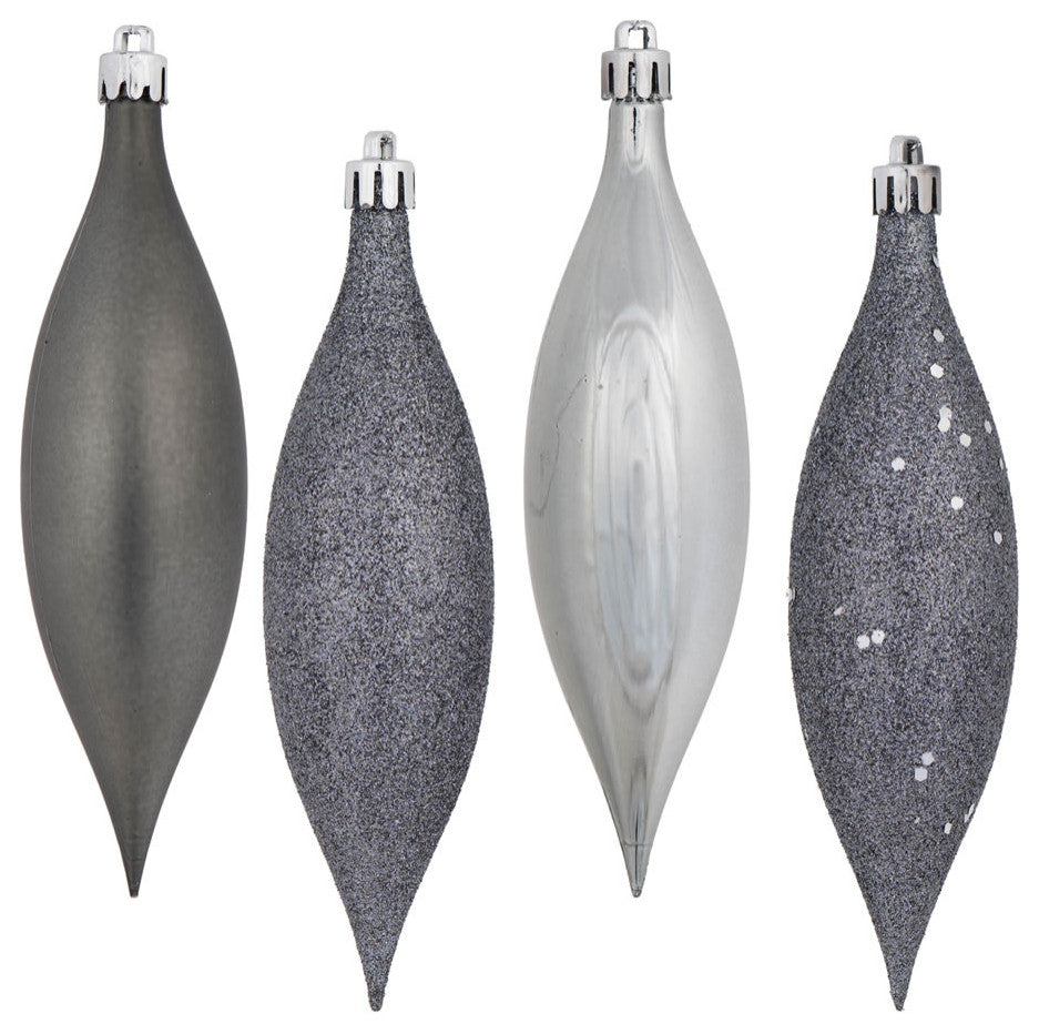 Four-Finish Finial Drop Christmas Ornament , Pewter, 5.5"