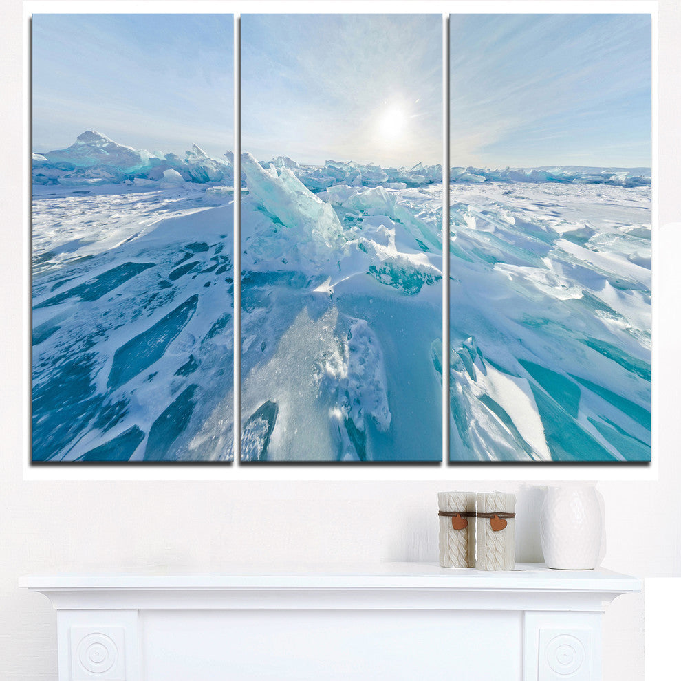 "Blue Ice Hummocks Baikal Panorama" Metal Wall Art, 3 Panels, 36"x28"