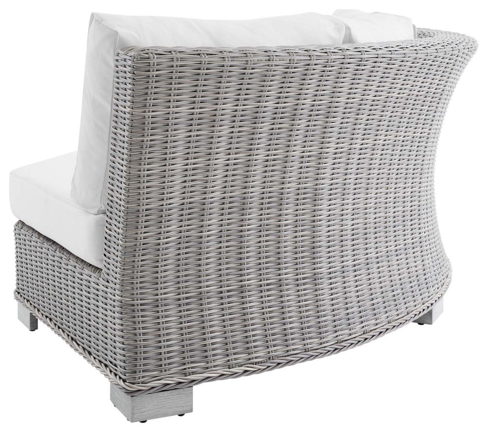Sofa Corner Chair, Sunbrella, Round, Rattan, Wicker, Gray White, Outdoor