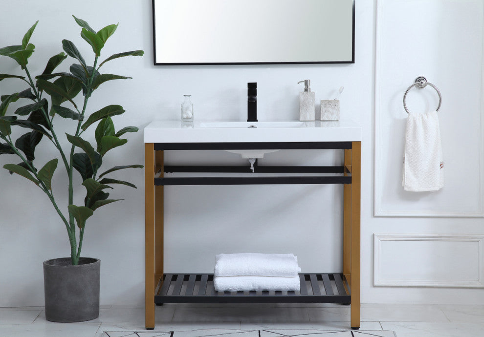 Home Living Single Bathroom Metal Vanity, Golden Black, 36"