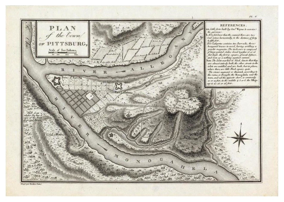 "Plan of the Town of Pittsburg, Pennsylvania, 1796" Paper Art, 24"x17"
