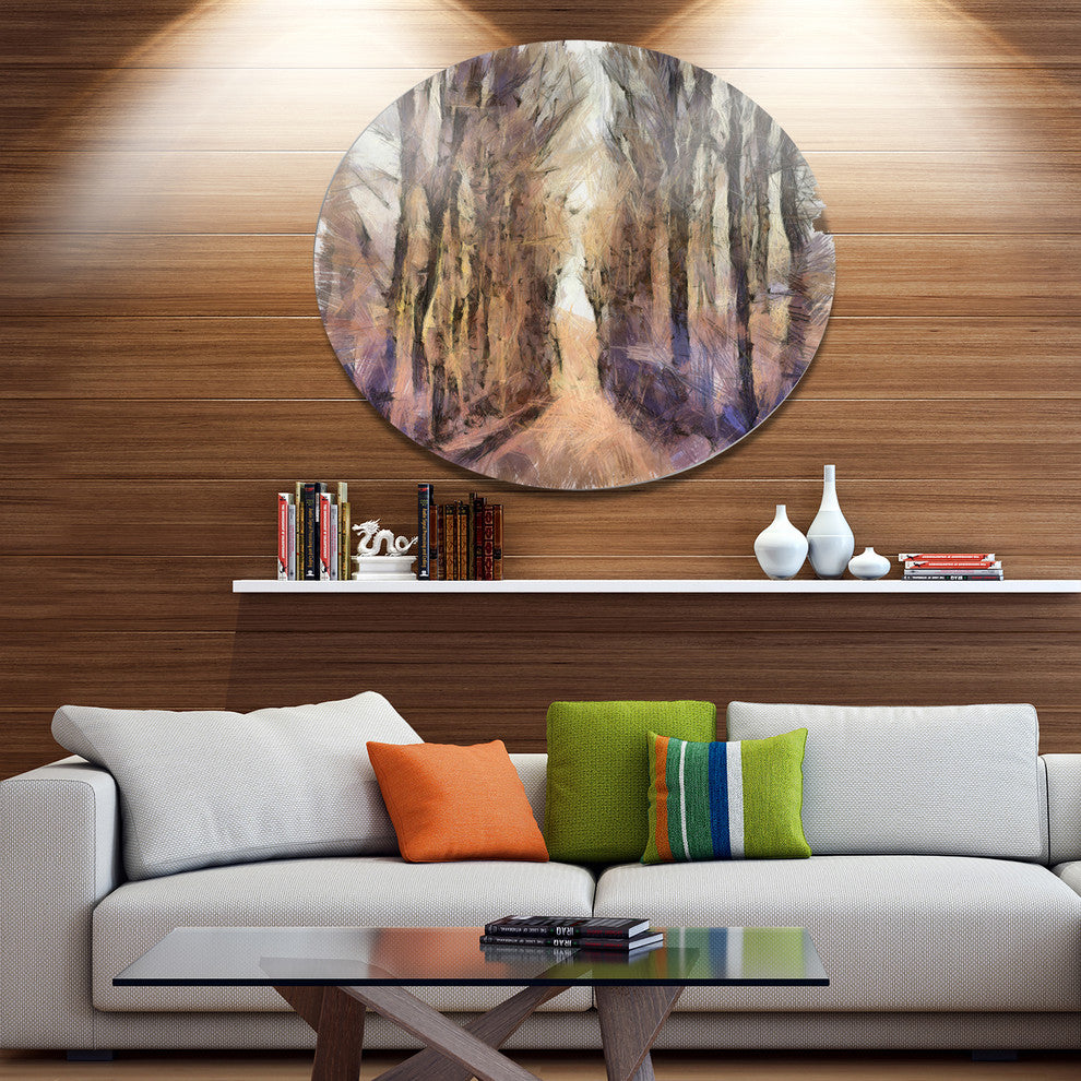 Trees And Road Nature Watercolor, Landscape Round Wall Art, 11"