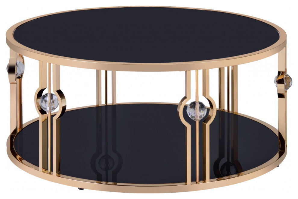 HomeRoots 40" X 40" X 18" Metal Glass Coffee Table and Gold and Black Glass