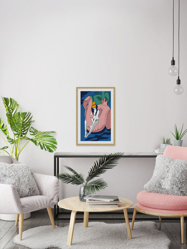 "Floating Flamingo I" Framed Painting Print, 16"x24"