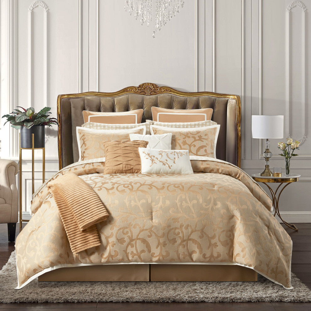 Johnella 14 Piece Comforter Set, Taupe, Queen