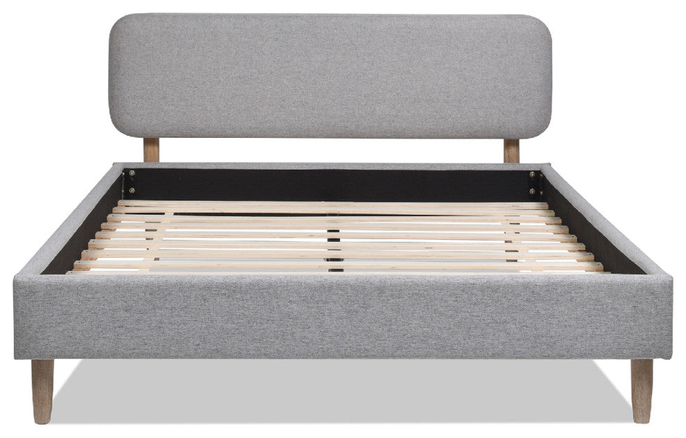 Diego Low Upholstered Platform Bed, Light Gray Polyester, Queen